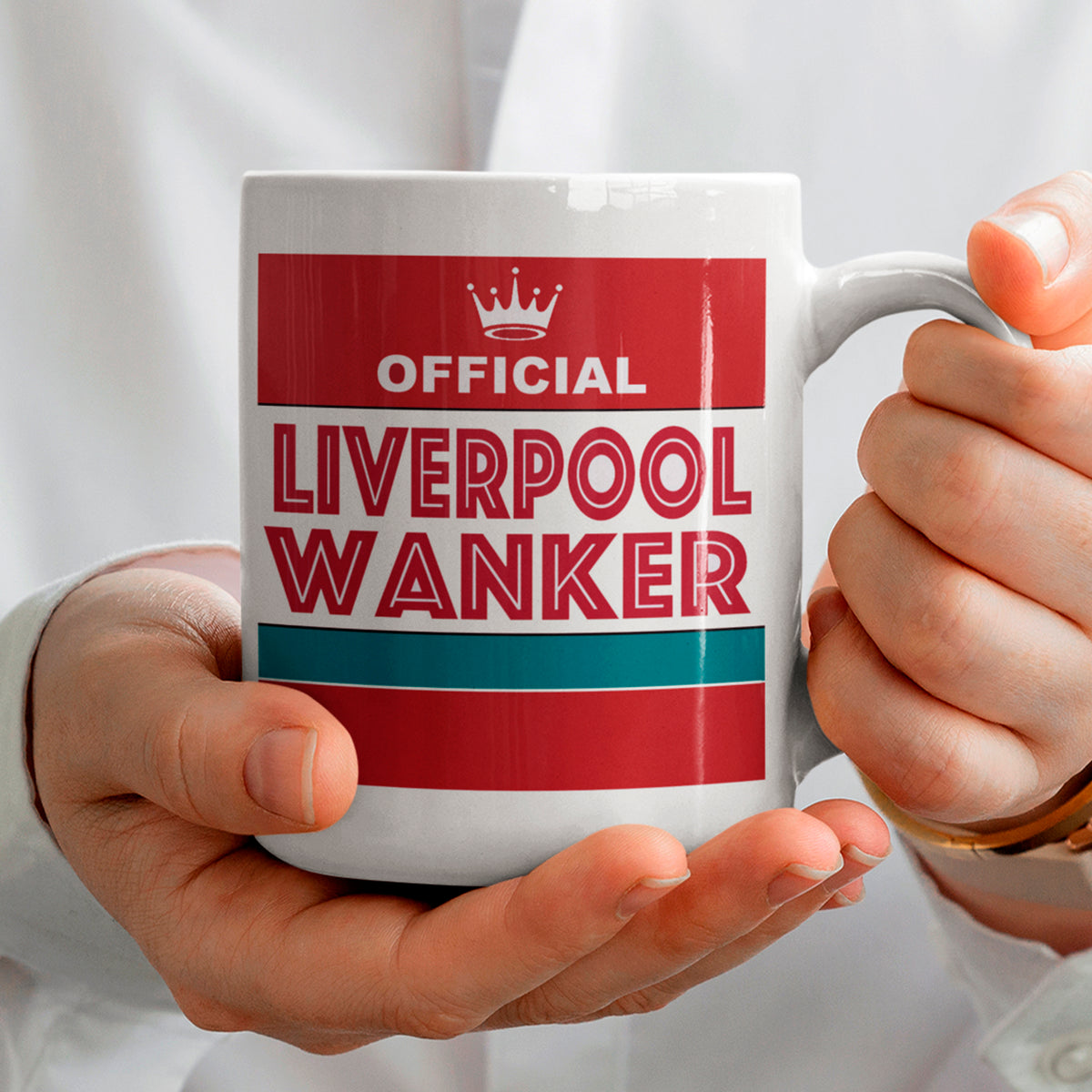 Red Liverpool style football rivalry mug paired with novelty teabag for fans