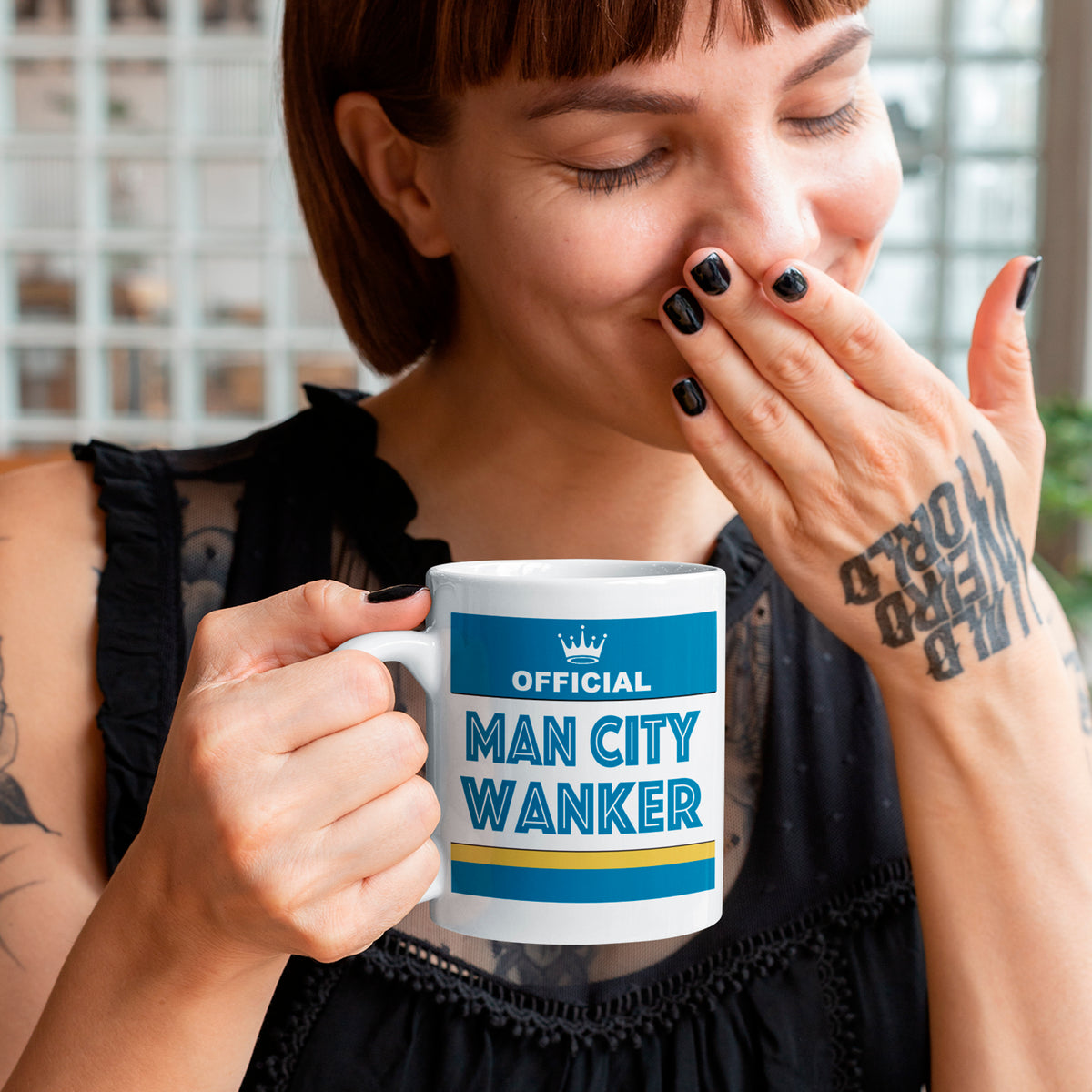 Girls football rival mug inspired by Manchester City women's team with novelty teabag included